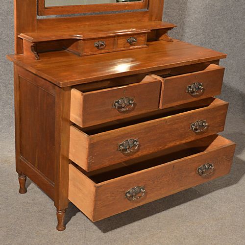 fig 2. Antique Oak Dressing Table Vanity Chest of Drawers English Edwardian c1910