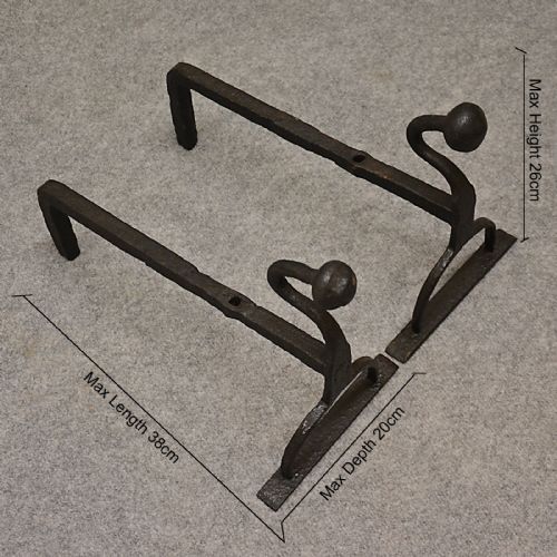 fig 1. Antique Fire Dogs Andirons Chimney Hearth Fireplace Iron Grate Rests c1900