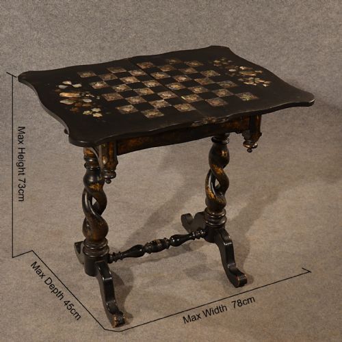 fig 1. Antique Chess Table Games Card Ebonised Mother of Pearl English Victorian c1880