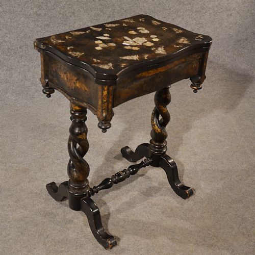 fig 2. Antique Chess Table Games Card Ebonised Mother of Pearl English Victorian c1880