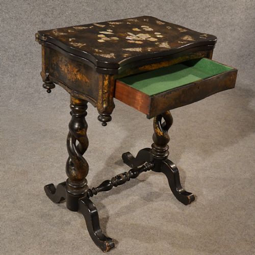 fig 3. Antique Chess Table Games Card Ebonised Mother of Pearl English Victorian c1880