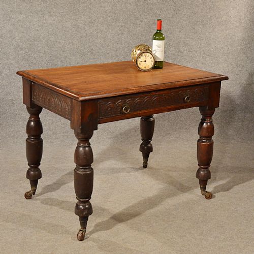 Antique Desk Library Writing Table Victorian English Carved Oak C1880