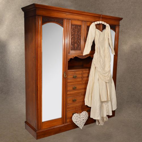 Antique Wardrobe Walnut Linen Press Armoire Compactum English Victorian C1900