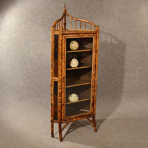 Antique Corner Cupboard Display Cabinet Bookcase Original Victorian Bamboo C1880