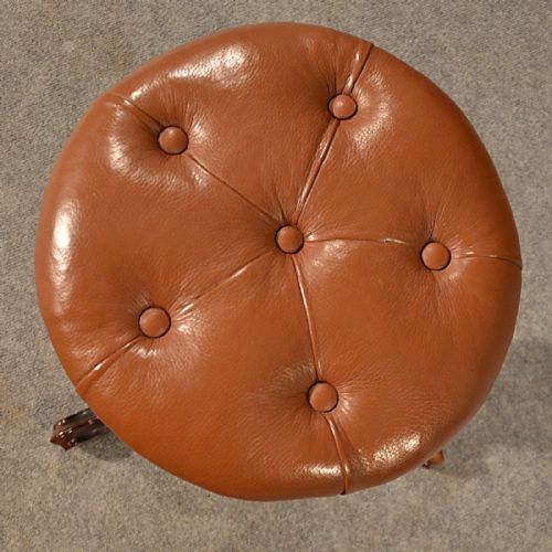 fig 2. Antique Music Piano Stool Leather Button Adjustable Seat English Victorian c1880