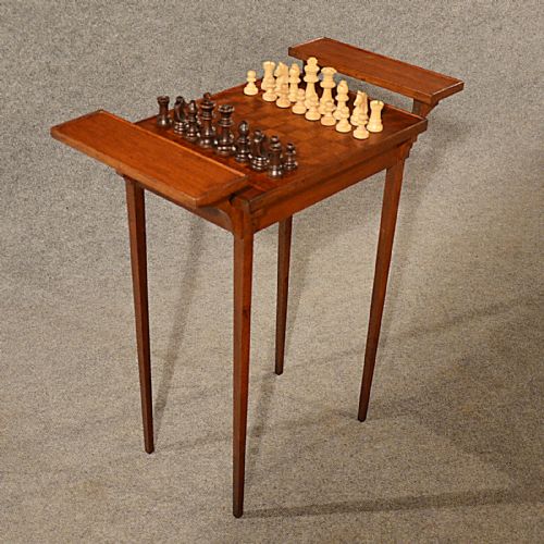 Antique Chess Table Games Lamp Wine Side Mahogany English Edwardian C1910