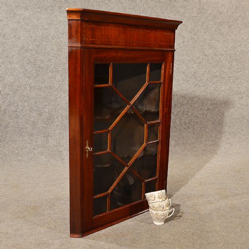 Antique Corner Cupboard English Victorian Wall Cabinet Astragal Glazed C1900