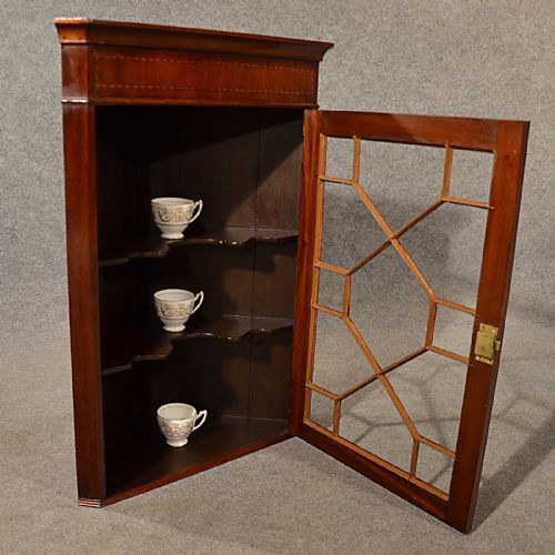fig 3. Antique Corner Cupboard English Victorian Wall Cabinet Astragal Glazed c1900