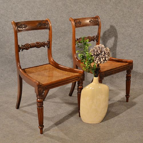 Antique Pair Dining Side Chairs Quality Bergere Mahogany English Regency C1830