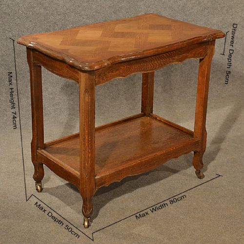 fig 1. Antique Oak Serving Tea Trolley Art Deco Vintage Butlers Buffet Table c1930