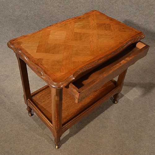 fig 3. Antique Oak Serving Tea Trolley Art Deco Vintage Butlers Buffet Table c1930