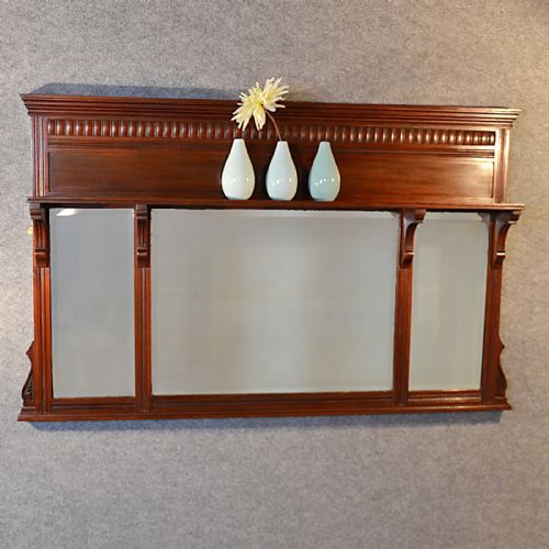 Antique Wall Mirror Over Mantle Display Shelf English Victorian Walnut C1900