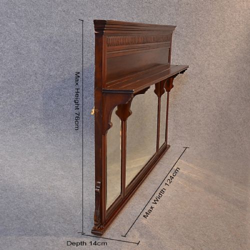 fig 1. Antique Wall Mirror Over Mantle Display Shelf English Victorian Walnut c1900