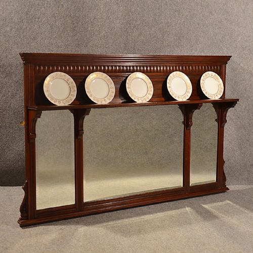 fig 2. Antique Wall Mirror Over Mantle Display Shelf English Victorian Walnut c1900