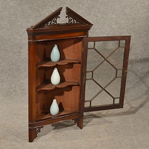 fig 3. Antique Corner Cupboard English Victorian Wall Cabinet Astragal Glazed c1900