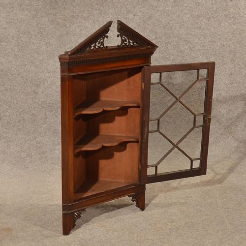 fig 4. Antique Corner Cupboard English Victorian Wall Cabinet Astragal Glazed c1900