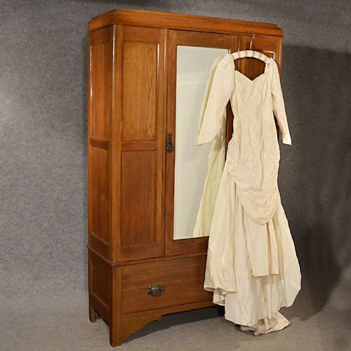 Antique Wardrobe Oak English Edwardian Mirror Door Ray & Miles Liverpool C1910