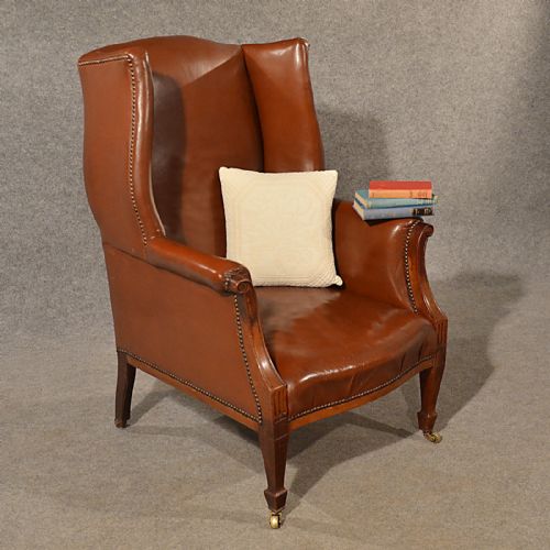 Antique Leather Armchair Club Lounge Salon Wing Chair English Edwardian C1910