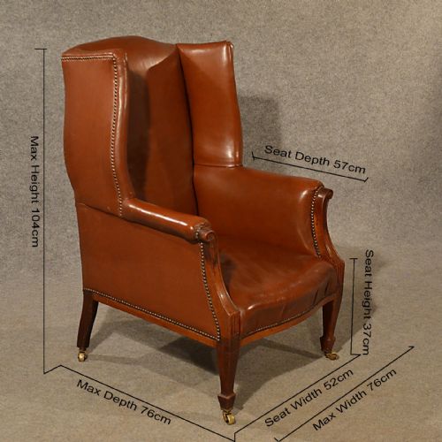 fig 1. Antique Leather Armchair Club Lounge Salon Wing Chair English Edwardian c1910