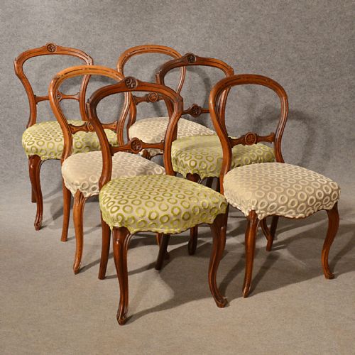 Antique Dining Chairs Set 6 Walnut & Mahogany Balloon Back Quality English C1870