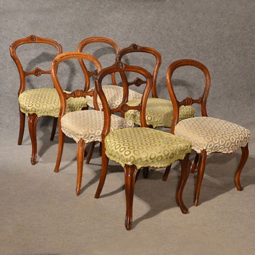 fig 2. Antique Dining Chairs Set 6 Walnut & Mahogany Balloon Back Quality English c1870