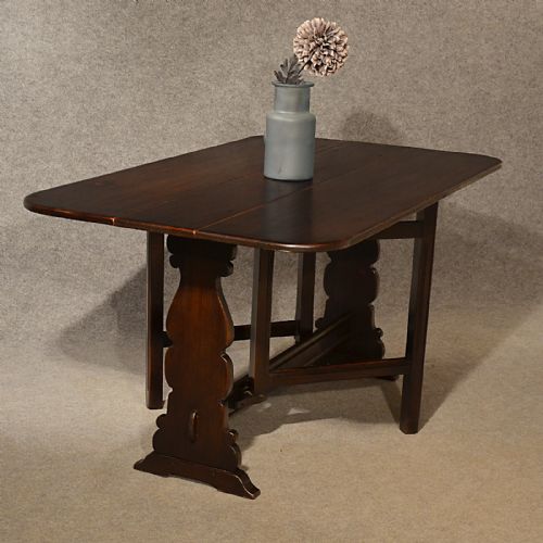 Antique 5' Oak Kitchen Dining Table Narrow Dropleaf Flap Six Seat English C1910
