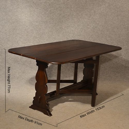 fig 1. Antique 5' Oak Kitchen Dining Table Narrow Dropleaf Flap Six Seat English c1910