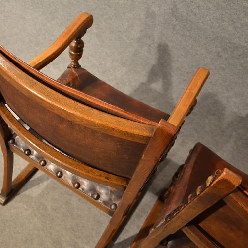 fig 4. Antique Leather & Oak Dining Chairs Set 6 Wide Quality English Victorian c1900