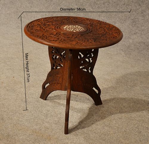 fig 1. Quality Teak Low Table Side Lamp Occasional Carved Folding Art Deco Antique