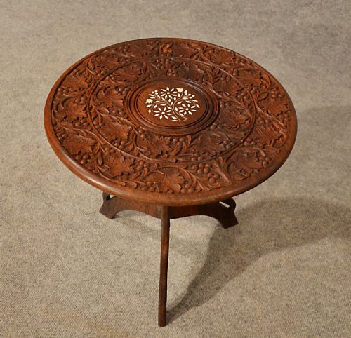 fig 3. Quality Teak Low Table Side Lamp Occasional Carved Folding Art Deco Antique