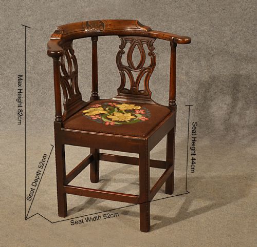 fig 1. Antique Oak Corner Side Elbow Chair Quality Needlepoint English Georgian c1800