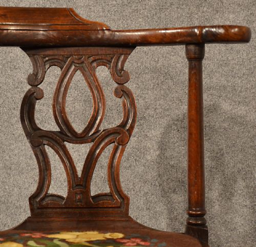 fig 2. Antique Oak Corner Side Elbow Chair Quality Needlepoint English Georgian c1800