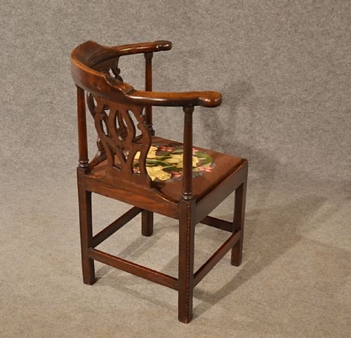 fig 4. Antique Oak Corner Side Elbow Chair Quality Needlepoint English Georgian c1800