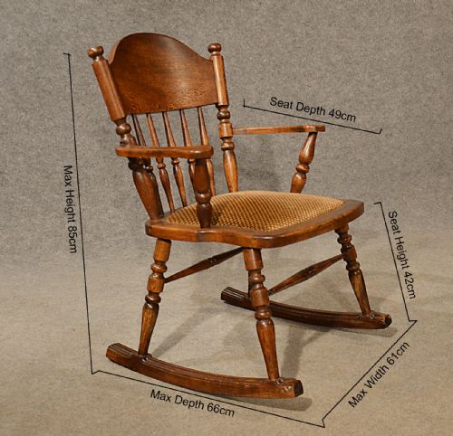fig 1. Vintage Oak Windsor Rocking Easy Chair Armchair Excellent Condition Art Deco