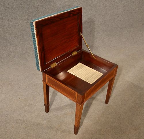 fig 2. Antique Music Piano Stool Seat With Storage Top Quality English Edwardian c1910