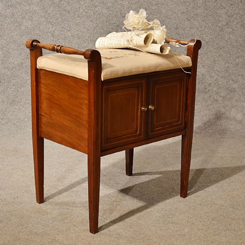 Antique Music Piano Stool Seat Cabinet Quality Walnut English Edwardian C1910