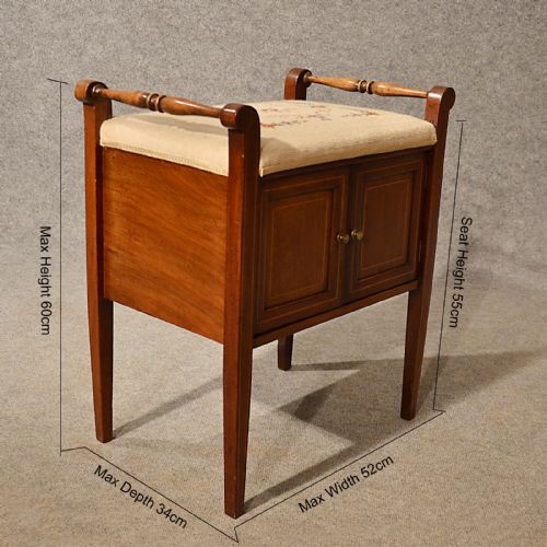 fig 1. Antique Music Piano Stool Seat Cabinet Quality Walnut English Edwardian c1910