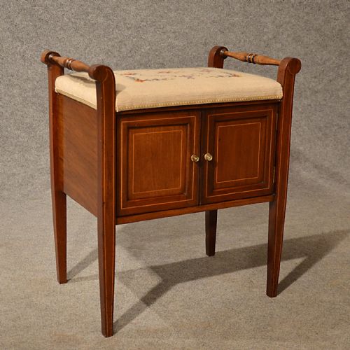 fig 2. Antique Music Piano Stool Seat Cabinet Quality Walnut English Edwardian c1910