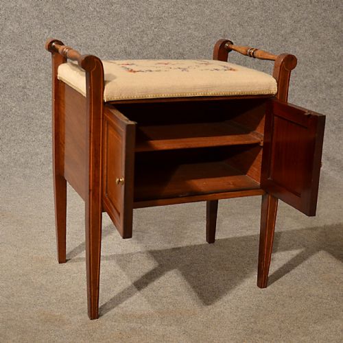 fig 3. Antique Music Piano Stool Seat Cabinet Quality Walnut English Edwardian c1910