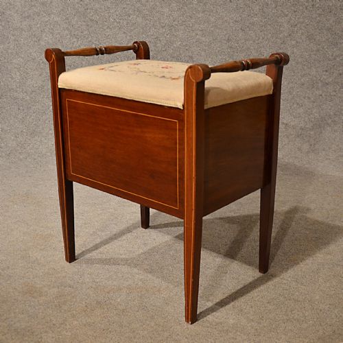 fig 4. Antique Music Piano Stool Seat Cabinet Quality Walnut English Edwardian c1910