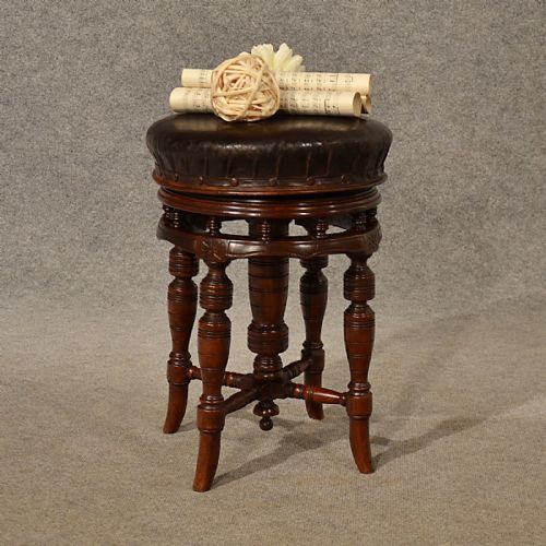 Antique Music Piano Stool Walnut Adjustable Height Seat English Victorian C1880