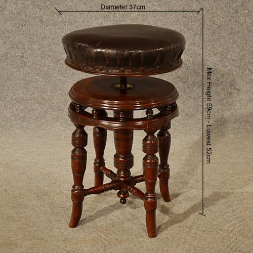 fig 1. Antique Music Piano Stool Walnut Adjustable Height Seat English Victorian c1880