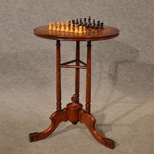 Antique Chess Table Games Lamp Wine Tripod Fine Mahogany English Victorian C1870