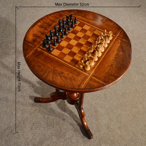 fig 1. Antique Chess Table Games Lamp Wine Tripod Fine Mahogany English Victorian c1870