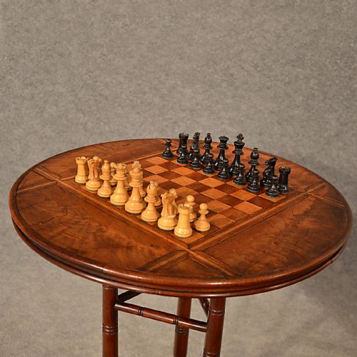 fig 2. Antique Chess Table Games Lamp Wine Tripod Fine Mahogany English Victorian c1870