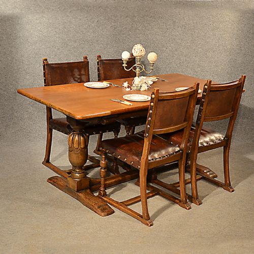 Antique Oak Kitchen Dining Table Country Six Seat English Refectory 5'X6" C1910