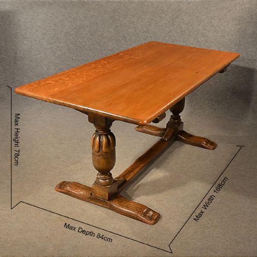 fig 1. Antique Oak Kitchen Dining Table Country Six Seat English Refectory 5'x6