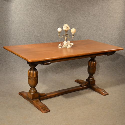 fig 2. Antique Oak Kitchen Dining Table Country Six Seat English Refectory 5'x6