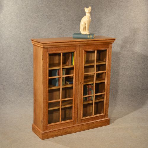 Antique Oak Bookcase Display Library Glazed Cabinet Edwardian English C1910