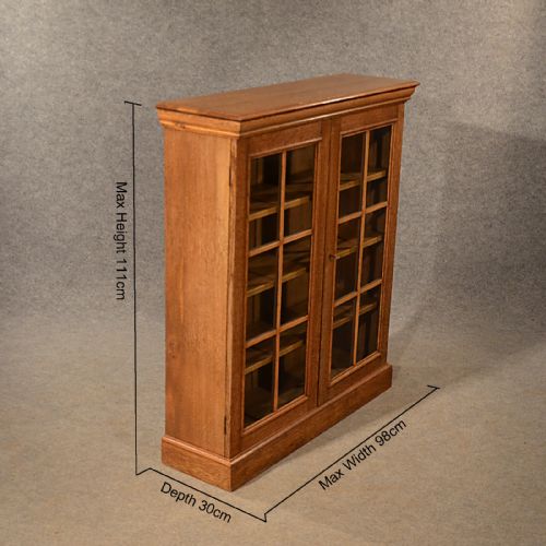 fig 1. Antique Oak Bookcase Display Library Glazed Cabinet Edwardian English c1910